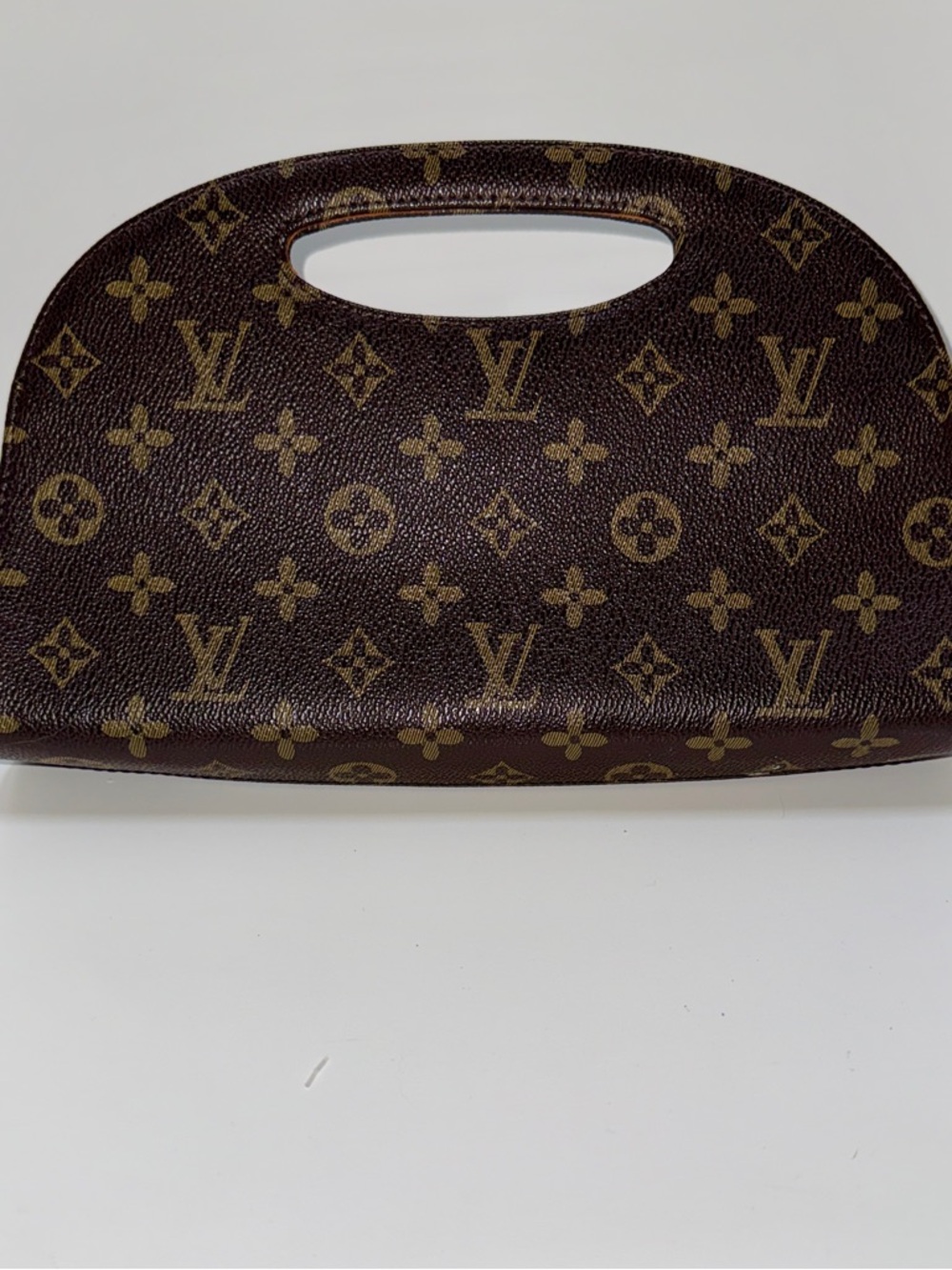 Brown Structured Clutch Cutout Top Handle Patterned Finish - Picture 3 of 7